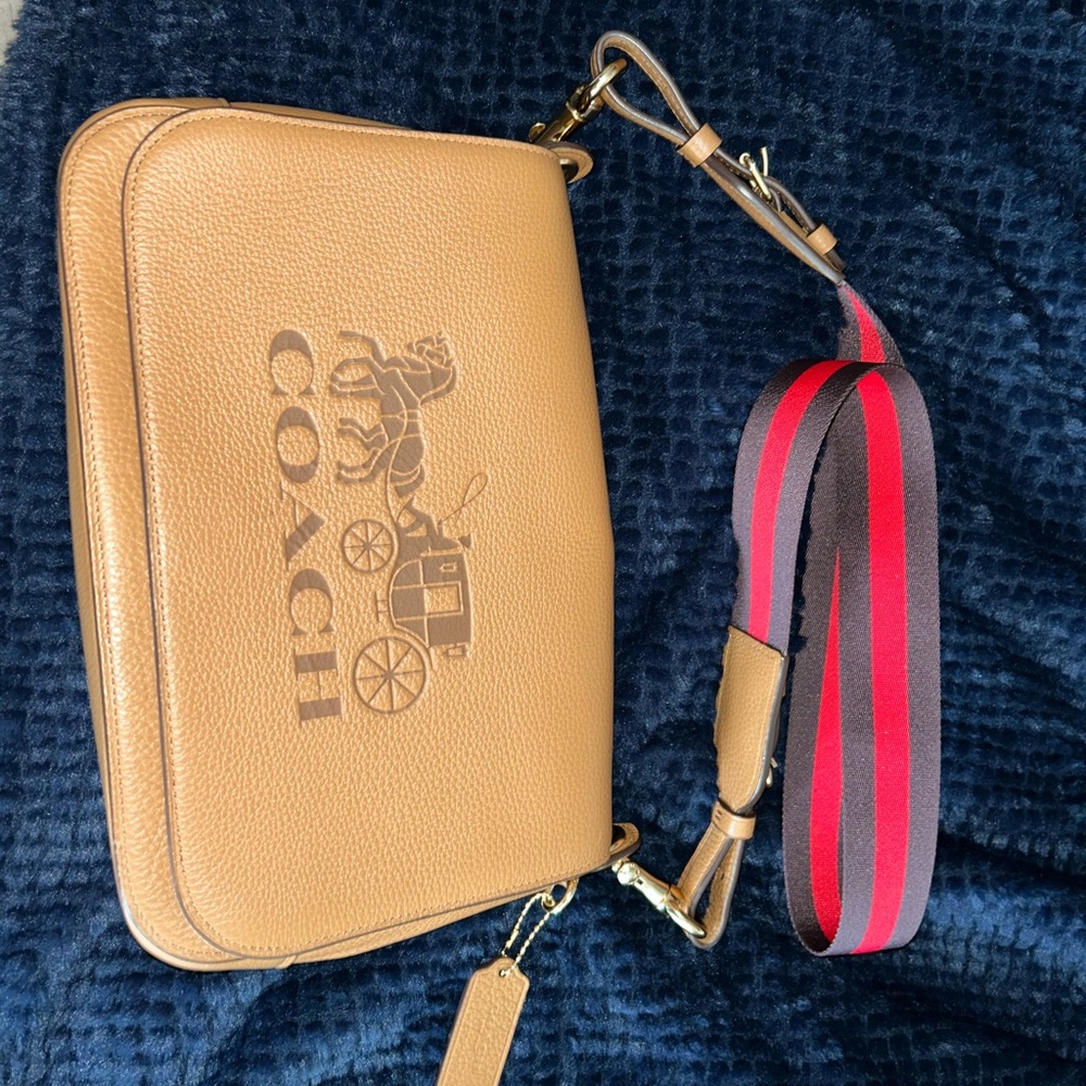 Coach Crossbody Tan Leather Bag with Gold Accents